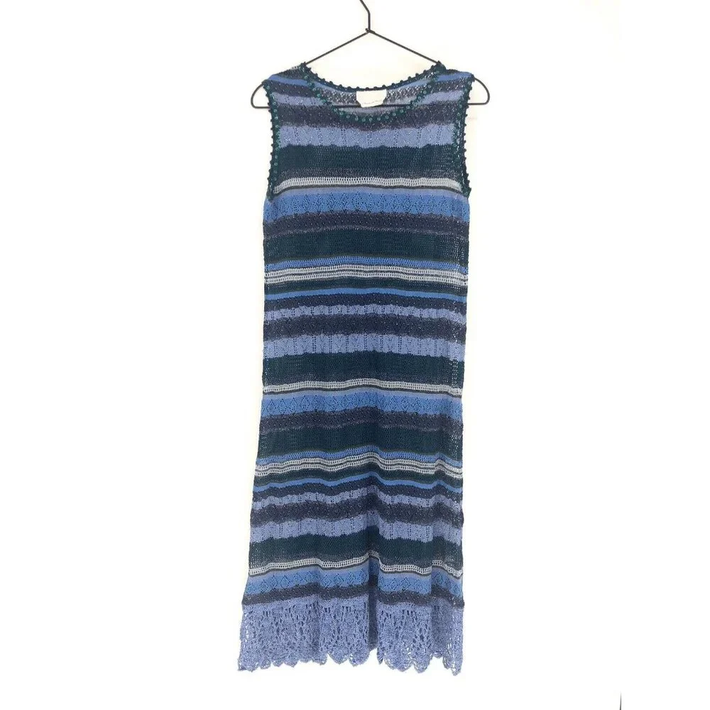 Max Mara Blue Knit Dress Overall Sequins Panels Ombré